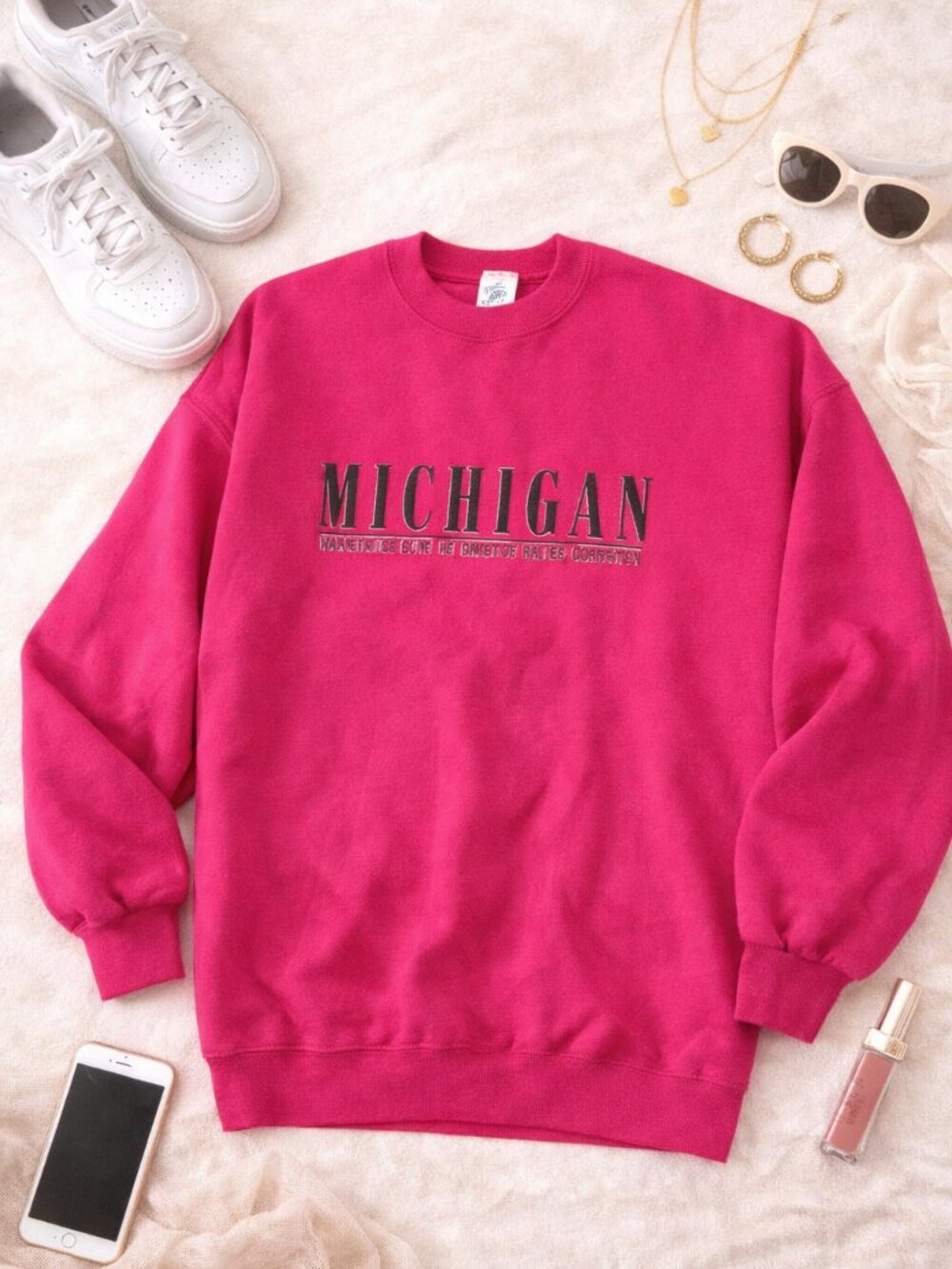 Vintage Michigan Sweatshirt Pink Crewneck Jerzees USA Made XL